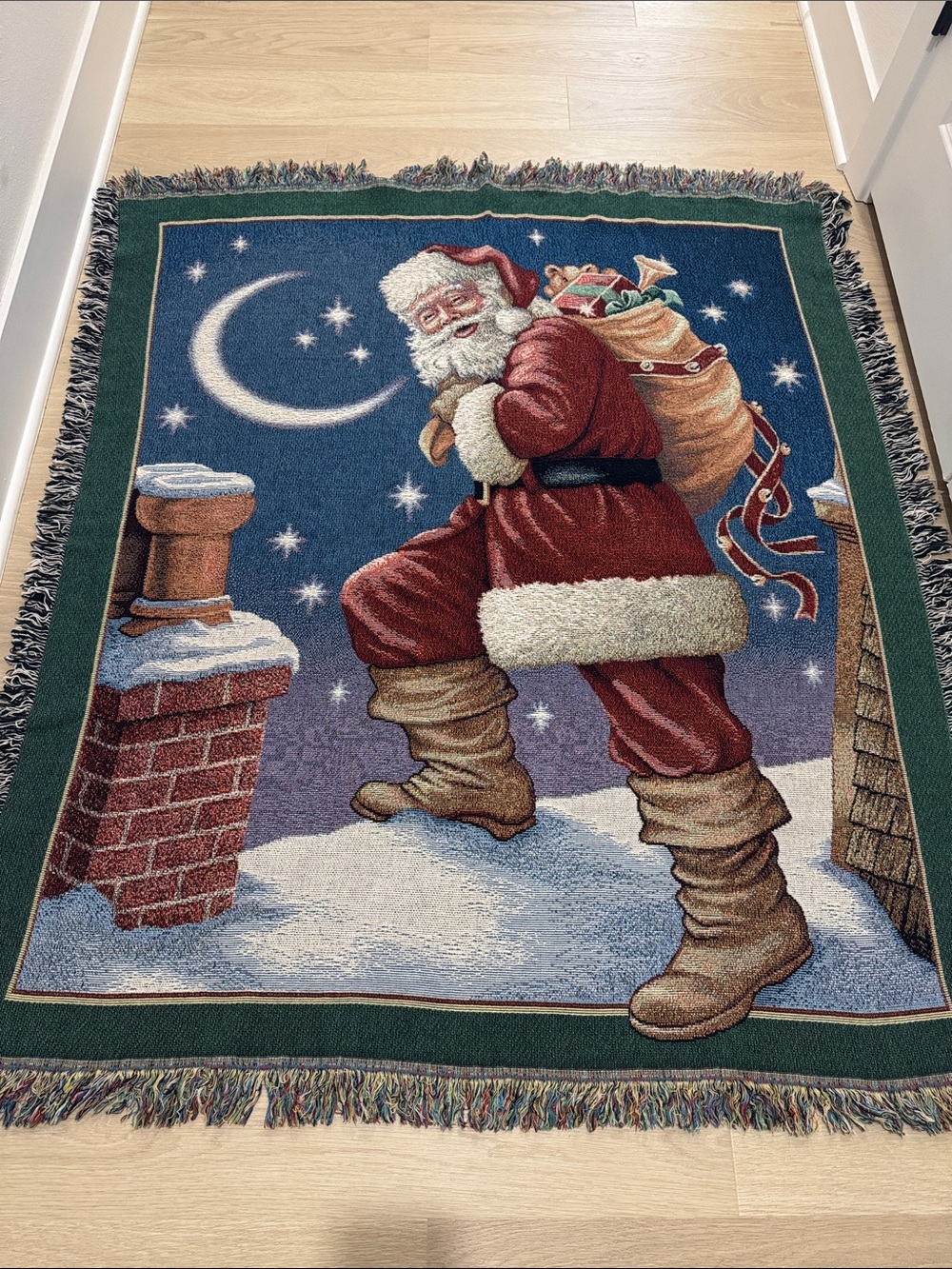 Santa's Night Fine Art Tapestry Throw